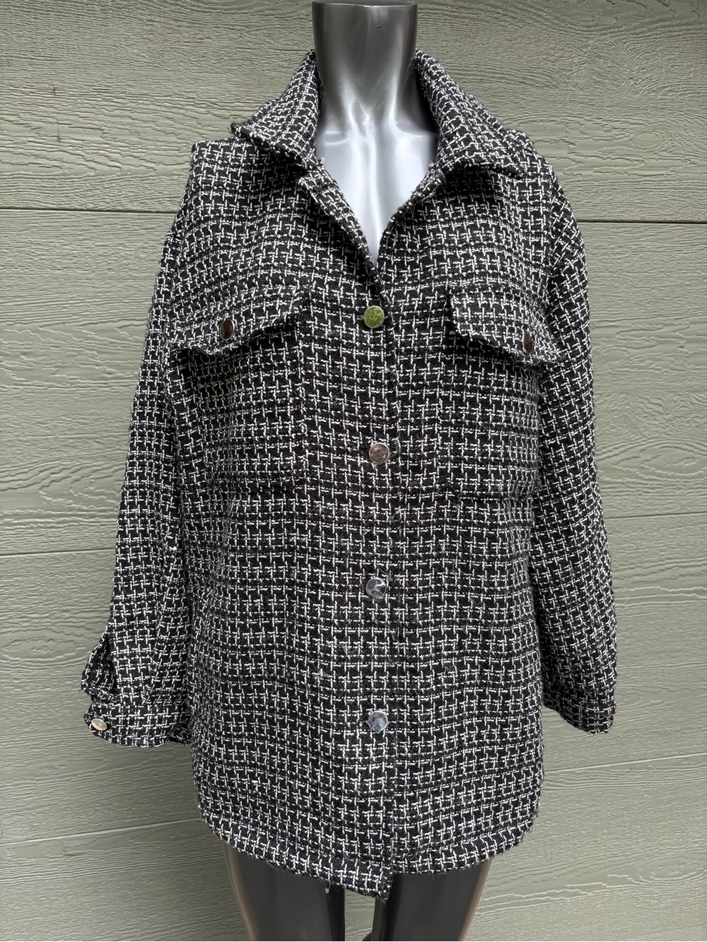Stoosh Black and White Tweed Shacket - Picture 4 of 6